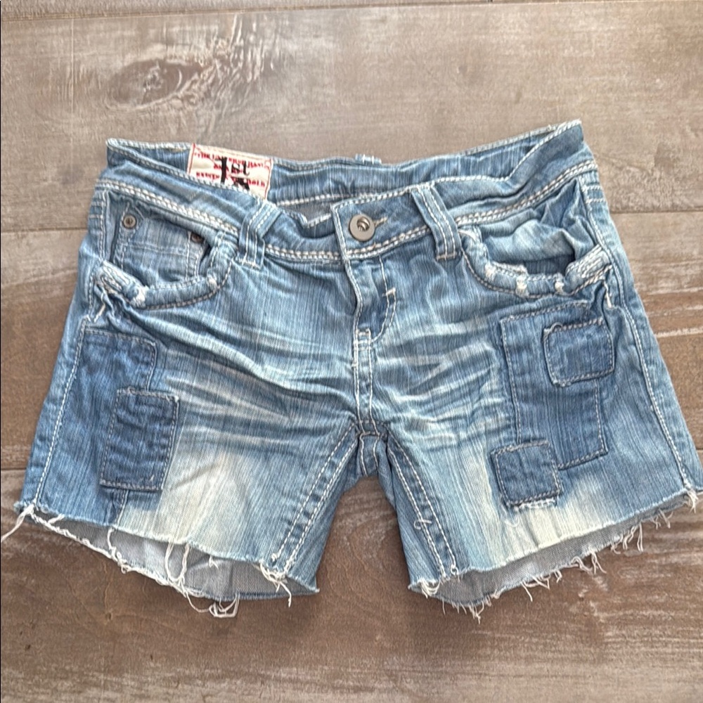 1st Kiss Denim Blue Patchwork Shorts